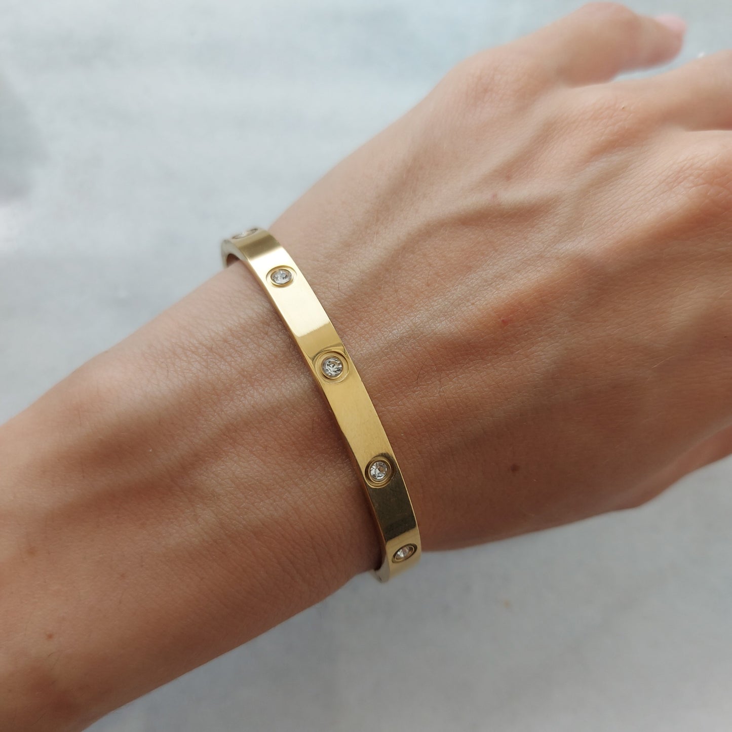Gold Bangle with Rhinestones