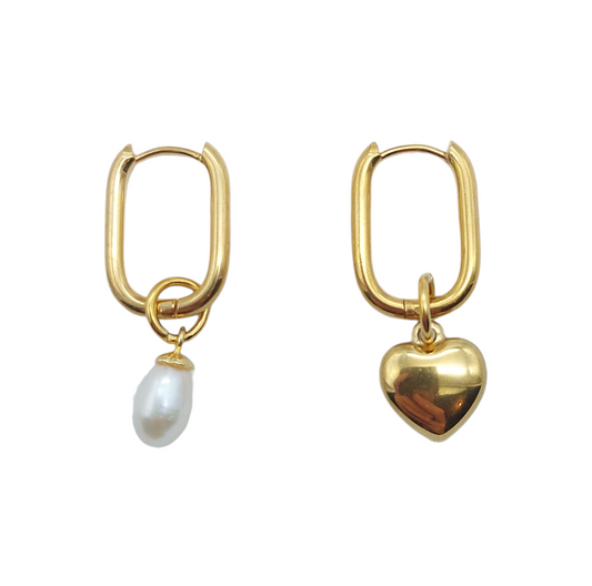 Assymetrical Pearl/Heart Earrings